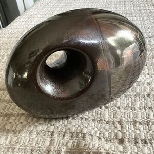 MCM Ceramic Art decoration Display round flat look through hole Iridescent Brown
